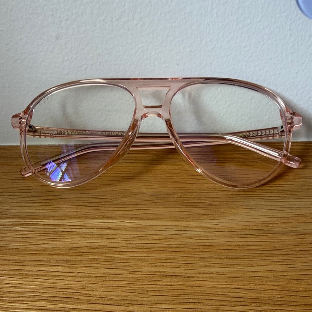 DIFF Eyewear Transparent Pink Aviator Glasses blue blockers